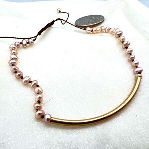 Gold and Pink Pearl Bracelet Anthropologie Closeout Stock Roost Collection New